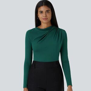 Cowl Neck Ruched Long Sleeve Slim Work Top